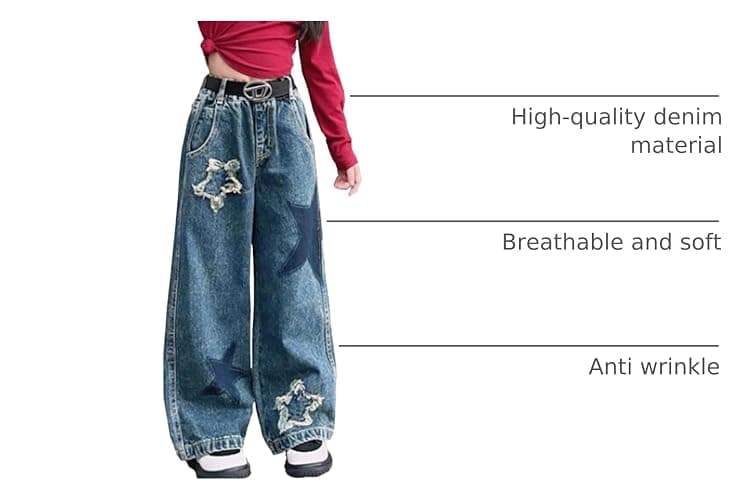 YaYabroe 5-14 yrs Kids Girls Jeans Distressed Elastic Waist Baggy Denim Wide Leg Pants Trousers thumbnail 4