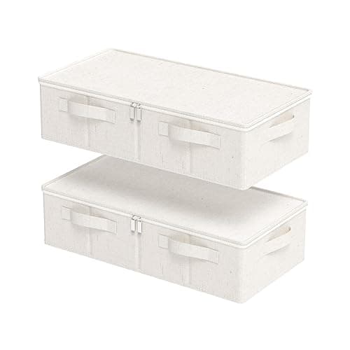 ENUMAIL Underbed Storage Container, Foldable Under Bed Bins, Wardrobe Organisers with Lid for Organizing Clothes, Sheets, Blankets, Comforter, 23.6x11.8x5.9in, Beige, 2 Pack - 23.6x11.8x5.9in(2 Pack) - Beige - Image 1