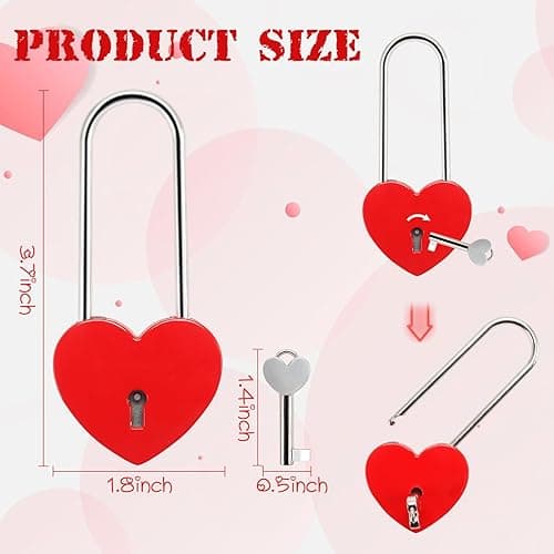 3 PCS Heart Lock Love Lock for Bridge Padlock with Keys for Lovers Valentines Day Gift Decorations Small Cute Red Heart Shaped Locks for Diary Book Jewelry Box Locker Suitcase Luggage thumbnail 3