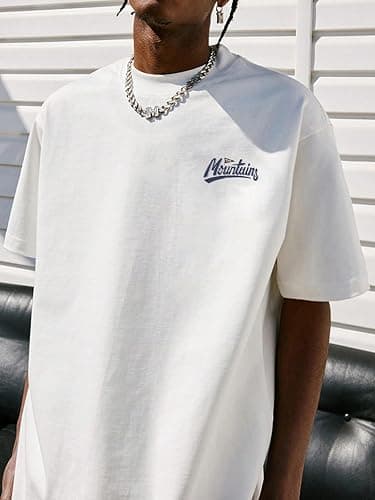 Men's Mountain Letter Graphic Drop Shoulder Tee - Large - White thumbnail 3