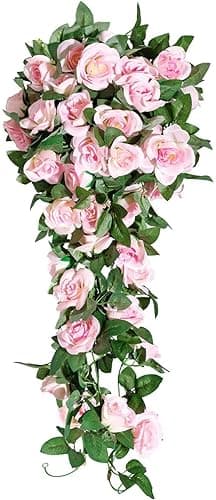 Yebazy 2PCS(16FT) Fake Rose Vine Garland Artificial Flowers Plants for Hotel Wedding Home Party Garden Craft Art Decor (Pink)… - Pink thumbnail 6