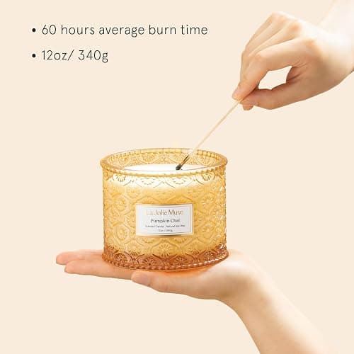 LA JOLIE MUSE Pumpkin Candle, Fall Candles for Home Scented, Large 2-Wick Soy Candles, Luxury Jar Candle Gifts for Women & Men, 60 Hours Long Burning, Pumpkin Chai, 12oz - Pumpkin Chai thumbnail 4