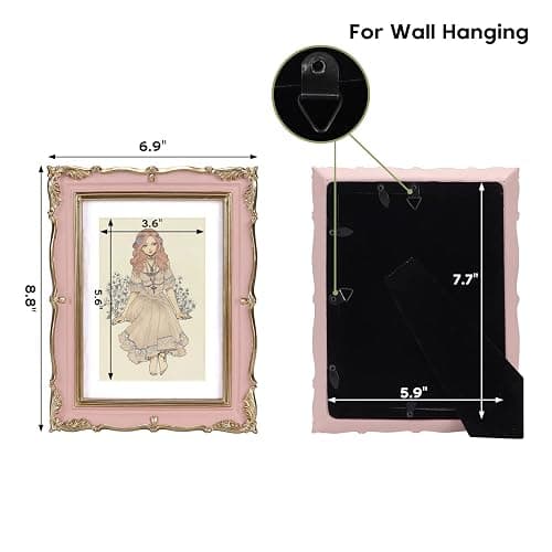 PHAREGE Vintage Picture Frame 5x7 Pink Gold, 5 by 7 Ornate Decorative Antique Frame with Mat for 4x6 Photo, Fancy Matted Frame for Desktop or Wall, Horizontal or Vertical thumbnail 3