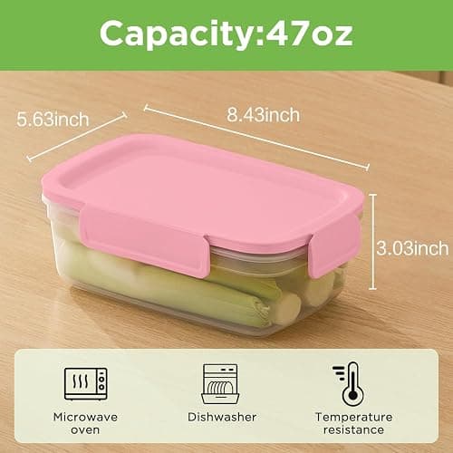 Aspinol 10-Pack Food Storage Containers with Airtight Leakproof Lids, BPA-Free Meal Prep Containers for Microwave/Dishwasher/Freezer, Pink, 47.3oz Each thumbnail 3