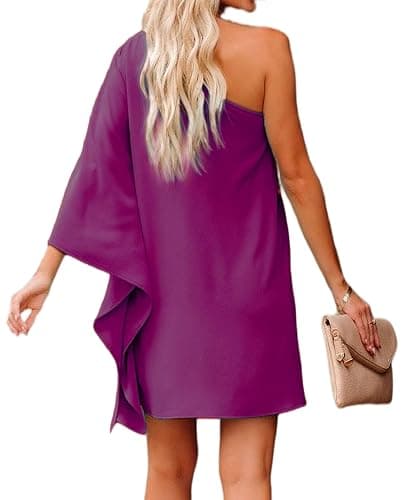 Jhsnjnr Women's Short Wedding Guest One Shoulder Dresses Formal Batwing Sleeve Club Party Cocktail Dress thumbnail 4