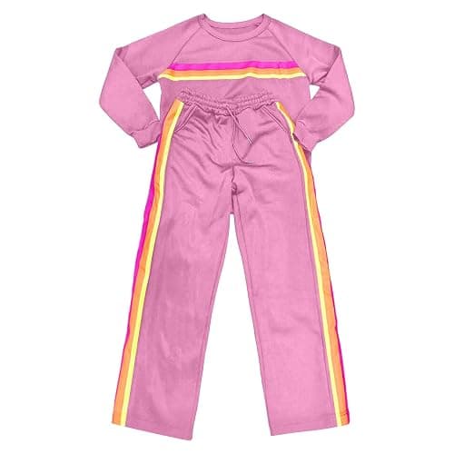 Womens 2 Piece Sets Rainbow Striped Pullover Sweatshirt High Waist Sweatpants Color Blocked Suit Lounge Matching Sweatsuit thumbnail 4