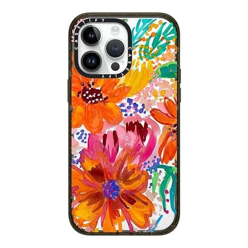 CASETiFY Impact Case for iPhone 14 Pro Max [Slim / 8.2 ft. 4X Military Grade Drop Protection/Wireless Charging Compatible] - EttaVee Watercolor Fleurs - Clear Black thumbnail 9