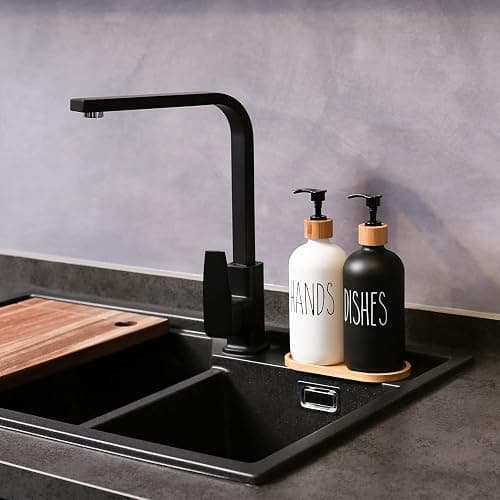 MOMEEMO Glass Soap Dispenser Set, Contains Hand Soap and Dish Soap Dispenser.Suitable for Kitchen Decor. (Black & White) thumbnail 2