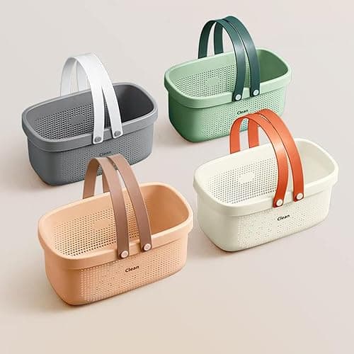 JiatuA Plastic Storage Basket with Handle Portable Shower Caddy Tote Organizer Basket Bin for Bathroom Kitchen Dorm Room Bedroom, Pink thumbnail 4