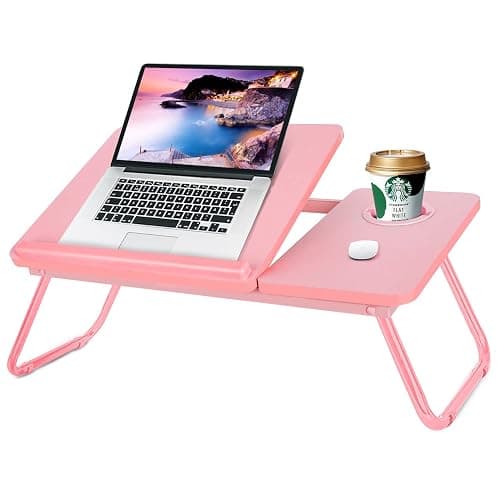 Laptop Desk for Bed Couch, Portable Lap Desk for Laptops, Bed Table for Laptops, Foldable Laptop Stand for Beds, Bed Desk for Writing (Candy Pink) - Image 1