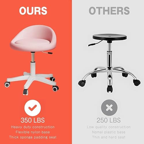Rolling Stool – Ergonomic Swivel Seat, Adjustable Height, Ultra-Quiet Wheels, Padded PU Leather Cushion, for Salon, Office, Massage & Medical Use Pink 1 thumbnail 6
