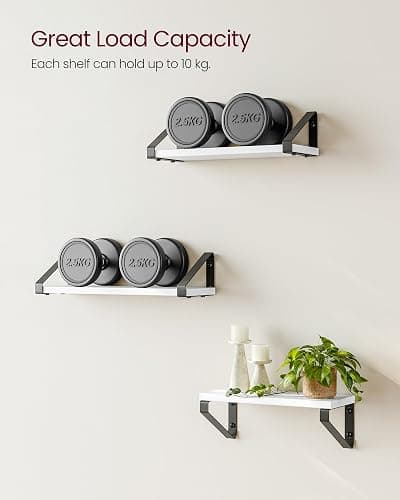 VASAGLE Wall Shelves, Floating Shelves Wall Mounted, Set of 3, 2 Mounting Ways, 30/35/40 cm, for Living Room, Bathroom, Kitchen, Cloud White and Matte Black LWS033B14 thumbnail 8