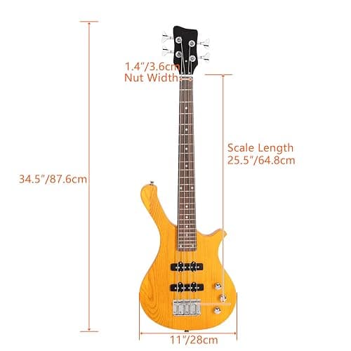 Ktaxon 4 String Electric Bass Guitar, 36-inch Bass Guitar Kit with Split single-coil Pickup, Rosewood Fretboard, Mahogany Body for Kids, Boy and Girl(Yellow) thumbnail 6