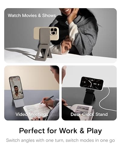 MOFT Phone Tripod Stand Selfie Stick for iPhone, Multi-Angles iPhone Stand, Lightweight & Portable Phone Holder, Strong Magnets, MOVAS Vegan Leather, Earthen Beige (Without Card Slot) thumbnail 5
