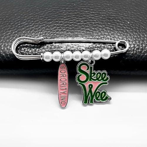 Elegant ALPHA Sorority Pink Green Skeewee Letter Metal Pendant Pearl Brooch Pin Women's meeting party jewelry DIY accessories thumbnail 4