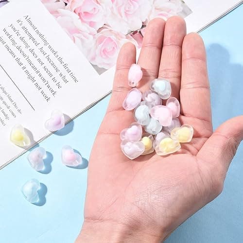 PH PandaHall 50pcs Acrylic Heart Beads 5 Macaron Color Heart Beads Assorted Spacer Beads 17x13mm Kawaii Loose Beads Crystal Beads for DIY Phone Charm Beaded Projects DIY Jewelry Making thumbnail 7