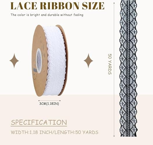 Lace Trim Ribbon lace Fabric Vintage Pattern Roll Ribbons - Perfect for Gift Wrapping, Crafts,Flower Design,Sewing, and Party Decorations (White, 100 Yards) thumbnail 3