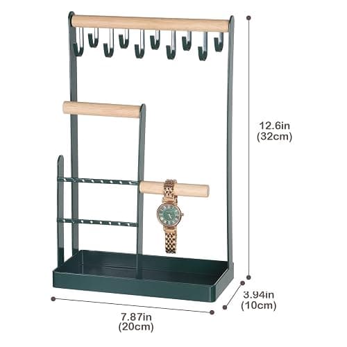 ProCase Jewelry Stand Holder Organizer, 4-Tier Necklace Holder with Ring Tray, 10 Hooks Necklaces Hanging Small Jewelry Display Storage Tower Tree for Bracelets Earrings Watches -Medium, Green thumbnail 3