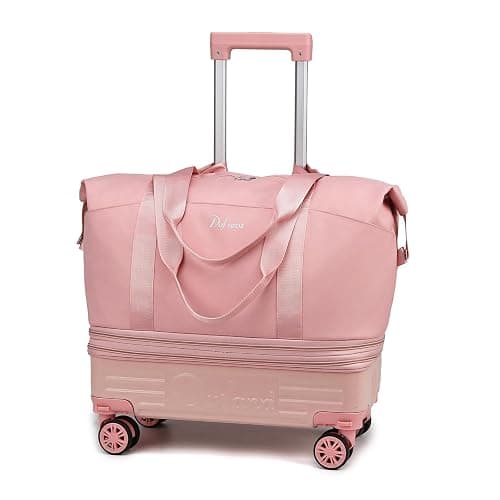 Rolling Duffle Bag with Wheels and Handle, Expandable Foldable Carry On Luggage with Removable Wheels, Personal Item Travel Bag, Lightweight Duffel Tote for Gym Hospital Weekender (Blush Pink) thumbnail 8