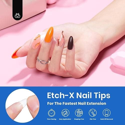 Beetles 12 Sizes Gel Nail Tips 504Pcs Pre Filed Half Matte Medium Almond Full Cover Etch Nail Tips False Fake Clear Acrylic Press on Nails for DIY Nail Extension and Salon Use thumbnail 4