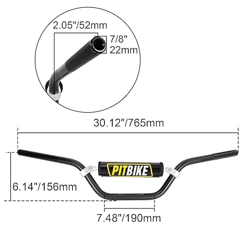 WEIYINGSI Universal 7/8 Inch 22mm Dirt Bike Handlebars, Upgraded Pit Bike Handlebar with Foam Pad for Motocross CRF YZF KXF KLX RMZ DRZ Pit Dirt Bike ATV Quad - Black - Black - WITH Foam Pad thumbnail 2