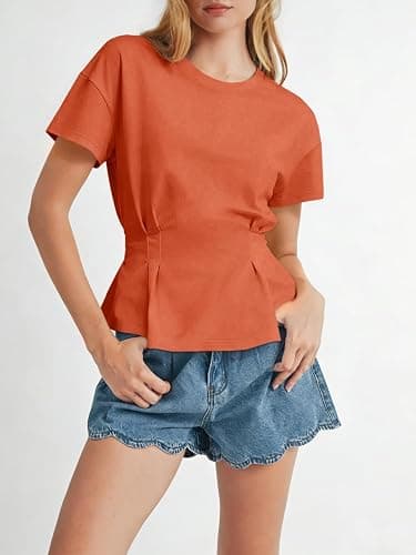 Tankaneo Womens Peplum Babydoll Tops Pleated Short Sleeve Workout T-Shirt | Summer Casual Tshirts, Flowy Lightweight Fabric, Cute Ruffle Hem, Breathable And Comfortable thumbnail 2