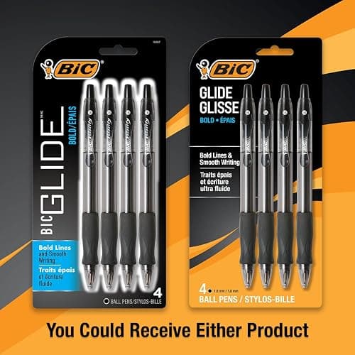 BIC Glide Bold Black Ballpoint Pens, Bold Point (1.6mm), 4-Count Pack, Retractable Ballpoint Pens With Comfortable Full Grip thumbnail 3