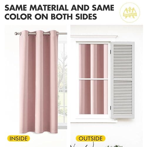 MIULEE Baby Pink Blackout Curtains for Girls Bedroom Living Room 63 Inches Long 2 Panels, Nursery Thermal Insulated Room Darkening Drapes Solid Grommet Top Noise Reducing Window Curtains 40x63 Inch thumbnail 7