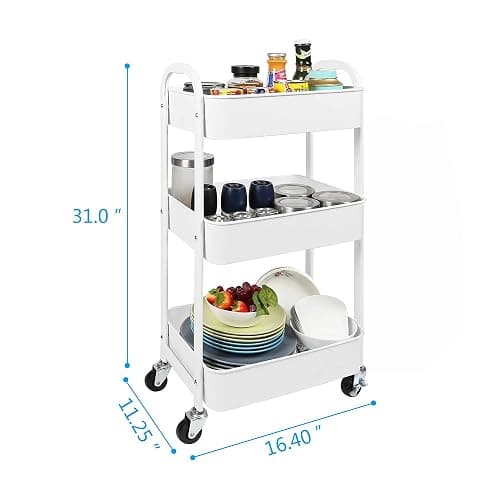 MAX Houser 3-Tier Rolling Utility Cart with Caster Wheels,Easy Assembly, for Kitchen, Bathroom (White) thumbnail 3