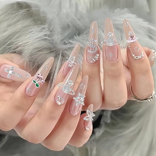48 Stück Nägel Charms, Y2K Legierung Nail Charms 3D Herz Stern Kristall Glänzende Strasssteine Schmetterling Nageldekoration Zubehör für Nageldesign Nagelanhänger für DIY Nail Art thumbnail 3