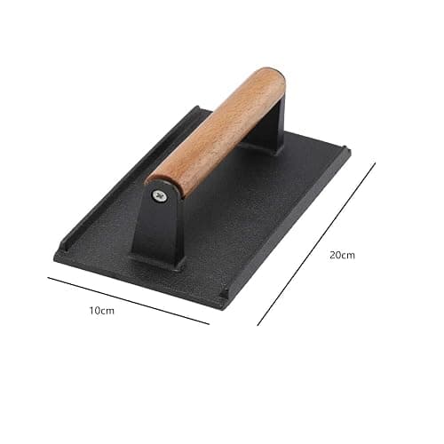 CROWNSHOP Steak Press Cast Iron Grill Burger Press Rectangle Steak | Meat Bacon Press with Wooden Handle for Burger Grilled Sandwich Quesadilla Steak（ 20 x 10 cm ） thumbnail 2