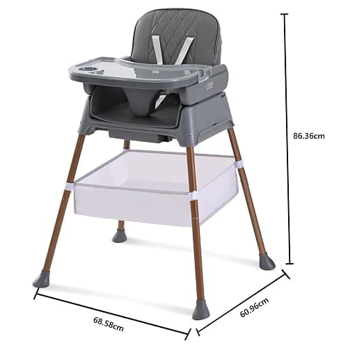 Hrusitoo 3 in 1 Convertible Baby High Chair – Adjustable Infant Feeding Chair for Babies & Toddlers, Modern Compact Baby Dining Chair with Removable Tray & Safety Harness, Gray Ink thumbnail 8