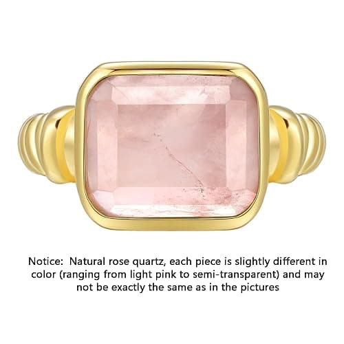 Phyonio Women's 14K Gold Plated Statement Rings Emerald Cut Teal Turquoise/Rose Quartz Crystal/Spiny Oyster Turquoise Signet Ring Stainless Steel Chunky Gold Rings Size 5-10 thumbnail 2