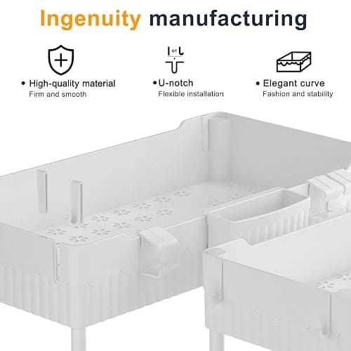 Sevenblue 2 Pack Under Sink Organizer, Under Bathroom Cabinet Organizer with Hooks Hanging Cup, Multi-Purpose Storage Shelf for Kitchen Bathroom (White, 12.8 Inch) thumbnail 5