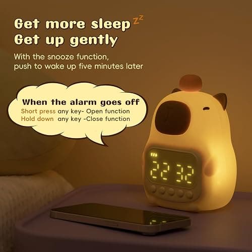 Yiliaw Capybara Alarm Clock with Night Light for Kids, 7 RGB Color Cute Alarm Clocks for Bedrooms Ok to Wake Clocks, Silicone Animal Tabletop Lamp for Teen Girls Boys thumbnail 6