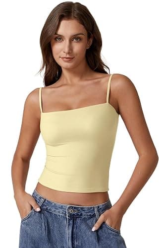 QINSEN Women's Double Lined Basic Tank Top Adjustable Spaghetti Straps Sleeveless Camisole Shirts thumbnail 2