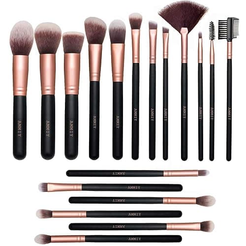 Makeup Brushes AMMIY Makeup Brushes Sets 18-Piece Rose Golden Make-up Brush Sets Premium Synthetic Wood Handle Face and Eye Brushes for Foundation, Powder, Concealers, Blush, and Eyeshadow - Image 1