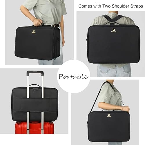 Relavel Extra Large Makeup Case, Professional Makeup Artist Bag Double Layer Compartment Cosmetic Travel Organizer Bag Makeup Brush Storage Holder with Adjustable Dividers and Shoulder Strap, Black thumbnail 6