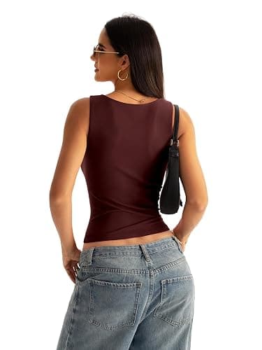 Eachyes Womens Boat Neck Seamless Tank Tops Sleeveless Slim Fitted Shirts | Double Layered Chest, Not Built-in Bra, Buttery-soft Fabric, High Neck, Going Out, Daily Wear, Work, Beach Vacation Clothes thumbnail 5