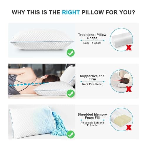 VVZ Cooling Shredded Memory Foam Pillows King Size 2 Pack, Adjustable Firm Bed Pillows for Side Back Stomach Sleepers, Luxury Gel Pillow for Hot Sleepers with Breathable Washable Cover thumbnail 3