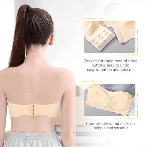 YESLAU Girls Training Strapless Bandeau Bras Teen Cami Tube Top 12-14 14-16 16-18 Seamless Padding Bralettes - One Size - 052-white/Black thumbnail 2