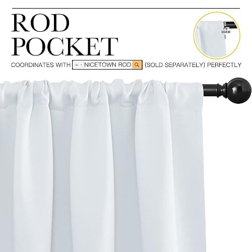 NICETOWN Greyish White Window Curtain Panels - Thermal Insulated Rod Pocket Room Darkening Curtain Sets for Bedroom (Platinum - Greyish White, 2 Panels, 42 in x 36 in (W x L)) thumbnail 4
