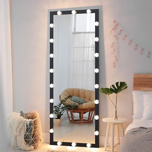 Full Length Mirror with Lights, 65" x 24" Led Standing Mirror, Wall Mounted and Floor Standing Bulbs, Wall Mounted for Bedroom,Dimming&3 Color Modes (Black) thumbnail 4