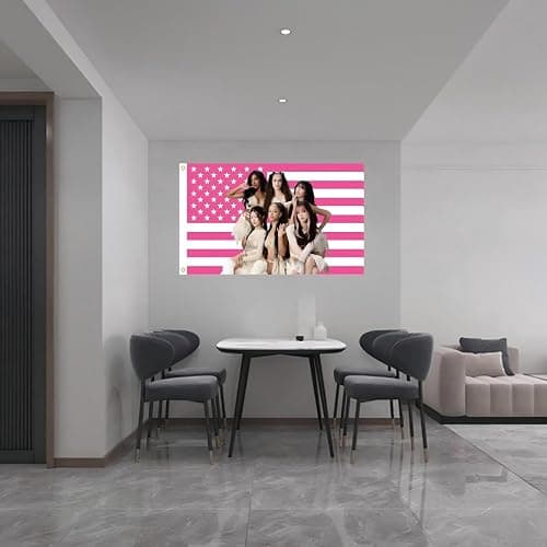 WENWELL Katseye Pink American Flag Tapestry, 3x5 FT Polyester Wall Hanging with Brass Grommets, Single-Side Print for Bedroom Studio Decor thumbnail 5