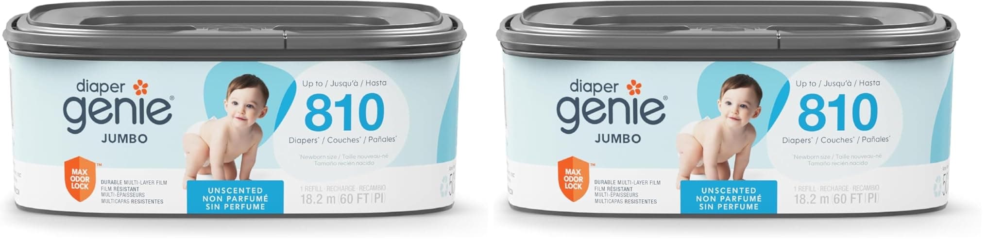 The Diaper Genie Jumbo Square Refill, with Continuous Film, can Hold up to 810 Newborn-Sized Diapers per Refill. (Pack of 2) - 810 Count (Pack of 2)