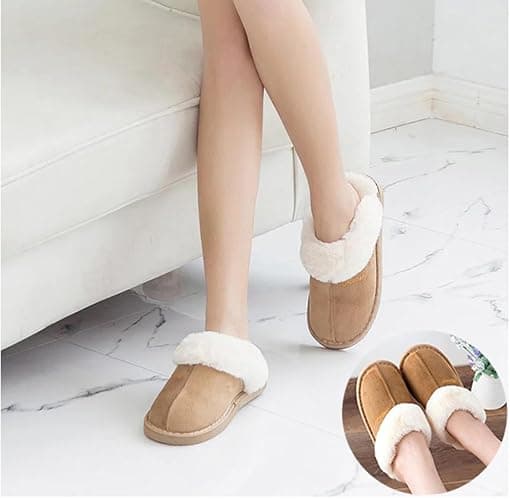 Coswind Hausschuhe Damen Herren Winter Warme Synthetik Lammfell Kunstfell Plüsch Flauschige Fell Weiche Rutschfeste Pantoletten Indoor Outdoor thumbnail 7