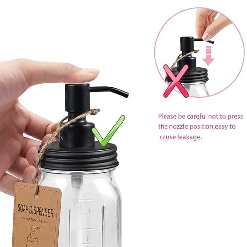 Amolliar Mason Jar Bathroom Accessories Set 4 Pcs -Lotion Soap Dispenser & 2 Cotton Swab Holders & Toothbrush Holder - Rustic Farmhouse Decor, Bathroom Home Decor, Perfect Decorating Idea (Black) thumbnail 4