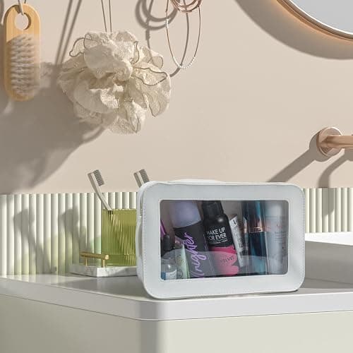 LETGO Clear Makeup Bags, TSA Approved Toiletry Bag with Zipper, Clear Makeup Organizer Fit Carry-on Travel Essentials,Clear Cosmetic Bags for Women Men (C-Beige) thumbnail 5