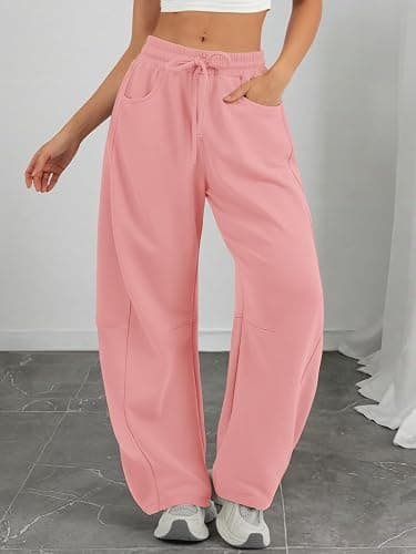 ATHMILE Barrel Sweatpants Women Fall Fashion Wide Leg Pants 2025 Baggy Lounge Comfy Flowy Sweat Pants with Pockets thumbnail 6