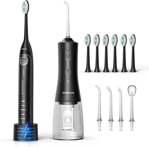 Operan Water Flosser Black Bundled Electric Toothbrush with 6 Brush Heads Black - Image 1